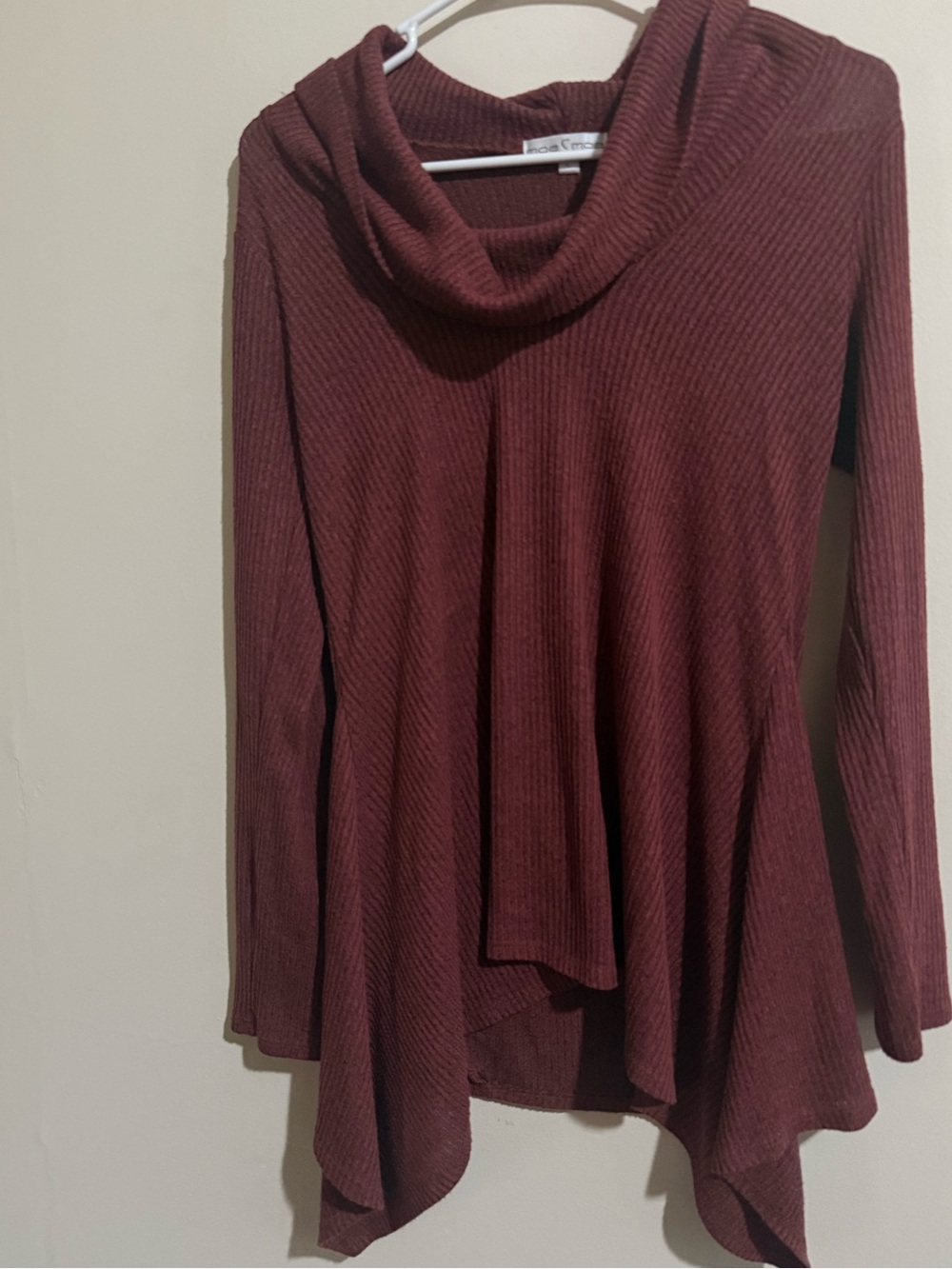 Moa Moa Ribbed Cowl-Neck Swing Sweater - Burgundy